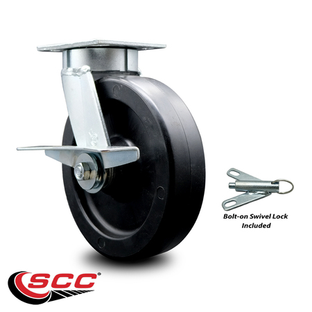 Service Caster 8 Inch Kingpinless Polyolefin Wheel Swivel Caster with Brake and Swivel Lock SCC SCC-KP30S820-POR-SLB-BSL